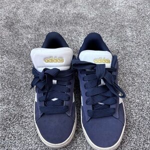 Adidas Dark Blue and White Sneakers with Gold Logo
